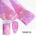 Detail view of pink purple marble nail transfer stickers with decorative storage bottle - Pink Purple Marble Pattern (TZ0287-01)