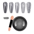 Kit poudre ongle effet miroir chrome MCB-14 avec applicateur et finitions métalliques - Style Argent (MCB14)