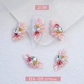 Pink resin floral nail charm with teardrop rhinestones and pearls, size 20x9mm - Iridescent Pink Petal (2159)