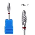 OMW-27 carbide nail drill bit with red ring for efficient manicure removal - Silver Flame Cutting Bit (OMW-27)