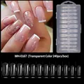 Detailed size chart for 240pcs clear almond nail tips with dimensions and packaging - Universal Style (WH-0167) / 240 Count / Clear