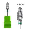 Silver carbide nail drill bit OMW-40 with green ring and matching base stand - Silver Wave Pattern Bit (OMW-40)