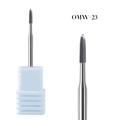 Alloy nail drill bit OMW-23 for cuticle removal and manicures with blue base stand - Dark Grey Frosted Bit (OMW-23)