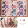 Nail art decoration set with 28-grid box featuring shells, sequins and nail glitter flakes - Iridescent Shell Gravel Mix (NO.02) / 28 Grids