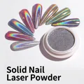 Polvo de uñas láser holográfico gris plata con ocho muestras de uñas efecto arcoíris - Polvo Láser Avanzado Sólido
