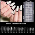 Detailed size chart and view of 240pcs clear coffin nail tips in 12 different sizes - Long Coffin Style (WH-0169) / 240 Count / Clear