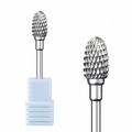 Double cut carbide nail drill bit in silver finish with white plastic base stand - Hk-04 Grinding Head