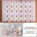 28-grid box with assorted white nail art pearls and beads for manicure decoration - White Pearl Mix (NO.01) / 28 Grids