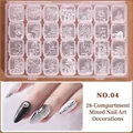 28-grid silver nail art kit with assorted pearls, studs, and charms in a storage box - Silver Metal Star Moon Studs Mix (NO.04) / 28 Grids