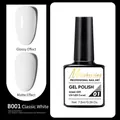 Glossy and matte white gel nail polish bottle with sample tips for professional manicure - B001 Elegant White