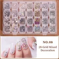 28-grid nail art kit with assorted rhinestones, pearls and charms in storage box - AB Iridescent Rhinestone Pearl Mix (NO.08) / 28 Grids