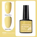 Cheese yellow gel polish B006 showing glossy and matte finishes in 7.5ml bottle - B006 Cheese Yellow