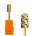 Golden carbide nail drill bit with cross-cut texture for cuticle removal and orange base - Hk-20 Grinding Head