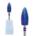 Blue spiral cut nail drill bit with dual purple rings and white plastic base holder - Hk-22 Grinding Head