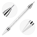 Dual-headed nail art wax pen with white crystals and stainless steel picker tool - White