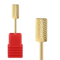 Golden nail drill bit with diamond cross texture and red base for manicure removal - Hk-25 Grinding Head