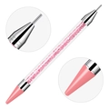 Dual-ended pink nail dotting tool with acrylic handle and wax tip for rhinestones - Pink