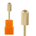 Golden carbide nail drill bit with cross knurling and orange base for nail removal - Hk-26 Grinding Head
