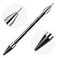 Double-ended nail dotting pen with black rhinestones and dual tips in transparent tube - Black