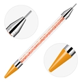 Dual-ended nail dotting pen with orange wax tip and rose gold crystal filling - Orange Yellow