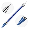 Double-ended nail dotting tool with blue wax tip and crystal-filled handle - Blue