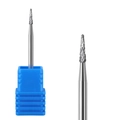 Cross-cut tungsten carbide nail drill bit for cuticle removal on blue plastic base - Hk-33 Grinding Head