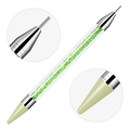 Dual-ended nail dotting pen with emerald green crystal filling and acrylic handle - Green