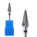 Conical tungsten carbide nail drill bit with cross-cut texture and blue base - Hk-34 Grinding Head