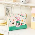 Insulated lunch bag with cute animal print and green polka dots, size 24x20x16cm - Green Handbag