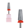 Silver alloy nail drill bit with red dust ring and pink base for professional manicure - Hk-64 Grinding Head