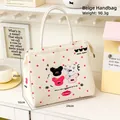 Beige canvas lunch bag with cartoon bears and insulated lining in 24x16x20cm size - Beige Handbag