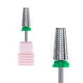 Professional tungsten carbide nail drill bit with green ring and pink storage base - Hk-66 Grinding Head