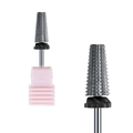 Conical tungsten carbide nail drill bit with cross-cut teeth and pink base for manicure - Hk-67 Grinding Head