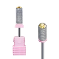 Alloy nail drill bit with silver body and yellow top on a pink dust-proof base - Hk-70 Grinding Head