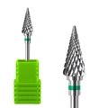 Carbide nail drill bit with conical tip and green color ring in a storage case - Hk-39 Grinding Head