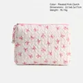 Roze gewatteerde handtas met strikpatroon en parelhanger voor cosmetica - Roze/Wit Strik Achthoekige Clutch