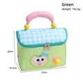 Bolsa de almuerzo térmica verde con solapa de cuadros azules y asa rosa de dibujos - Verde
