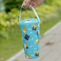 Insulated blue lunch bag with cartoon cat pattern and fish bones for daily travel - Blue Cat