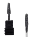 Nail drill bit set with dark grey carbide conical head and black plastic base holder - Hk-49 Tungsten Carbide Grinding Head