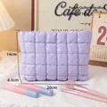 Purple quilted puffer cosmetic bag with zipper, portable small vanity case 20x14cm - Lavender