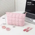 Pink quilted makeup bag with dimensions 20x14x4.5cm and soft pleated texture design - Pink