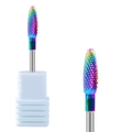 Rainbow tungsten steel nail drill bit with cross-cut texture and white base - Hk-59 Tungsten Carbide Grinding Head
