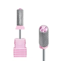 Alloy nail drill bit with pink crystal top and protective base for manicure removal - Hk-71 Grinding Head