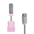 Alloy nail drill bit with silver cross-cut texture and pink base for electric manicures - Hk-74 Grinding Head