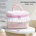 Trousse de toilette rose à carreaux avec dentelle et étiquette Sweet Dream - Grille rose