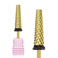 Gold tungsten carbide nail drill bit with pink base for cuticle removal and gel polish - Hk-83 Grinding Head