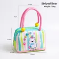 Pink cartoon bear insulated lunch bag with plush handles and large capacity storage - Striped Bear