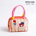 Pink Apple Girl cartoon lunch bag with plush handles and insulated aluminum foil interior - Apple Girl
