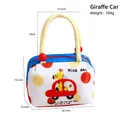 Cartoon giraffe lunch bag with insulated lining and yellow plush handles - Giraffe Car