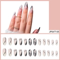 Long almond press-on nails in nude pink with black waves and silver glitter lines - Abstract Streamline Design (JP0477-05)